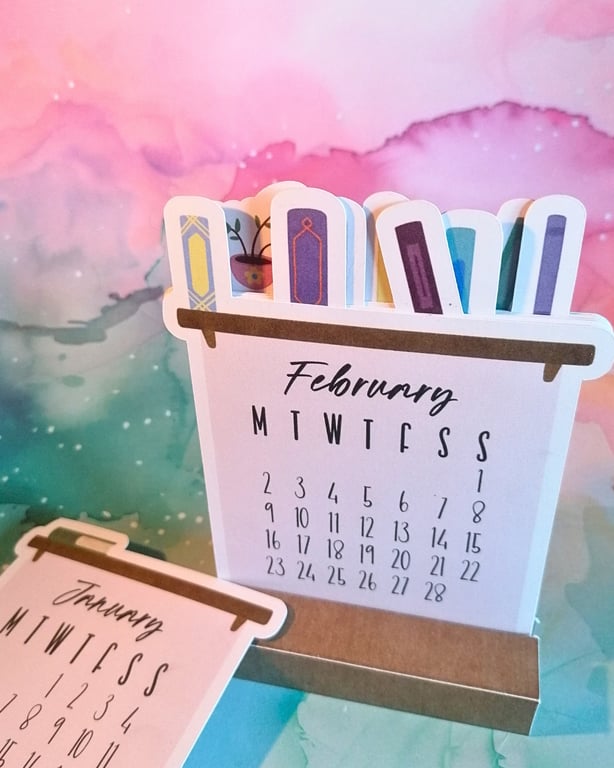 Bookshelf Desk Calendar - stackable calendar for 2026 card stand included