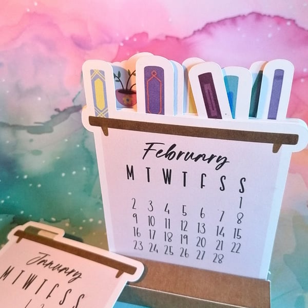 Bookshelf Desk Calendar - stackable calendar for 2026 card stand included