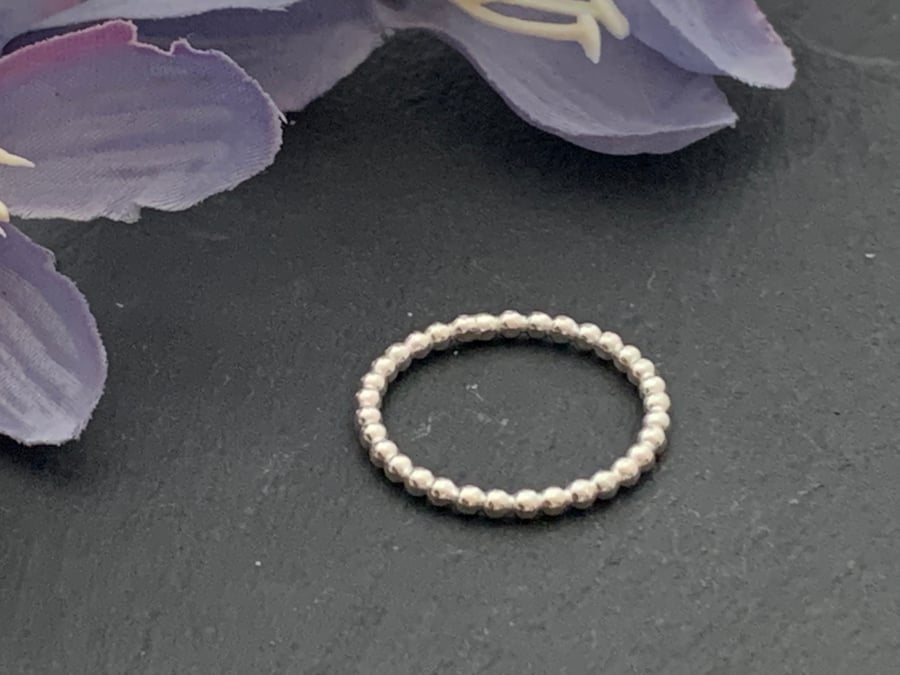 Simple sterling silver stacking ring (beaded)
