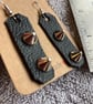 Pair Black Leather Earrings with Conical Flat Spikes