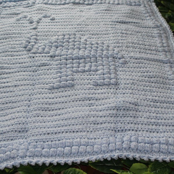 handmade crochet baby bobble blanket with elephant design