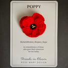 Crochet Red Poppy Brooch – Handmade Remembrance Day Flower Pin 