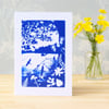 'Swallows Return', Blue Cyanotype Card 
