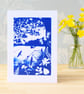 'Swallows Return', Blue Cyanotype Bird Card, Birthday card - Image 1
