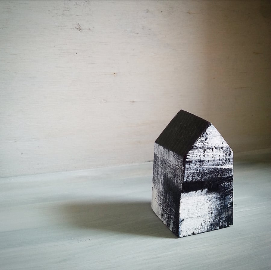 Miniature Wooden House, Black & White House, House Ornament, Housewarming Gift
