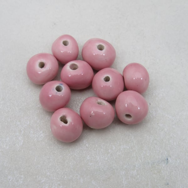 10 Small Shell Pink Glazed Clay Beads