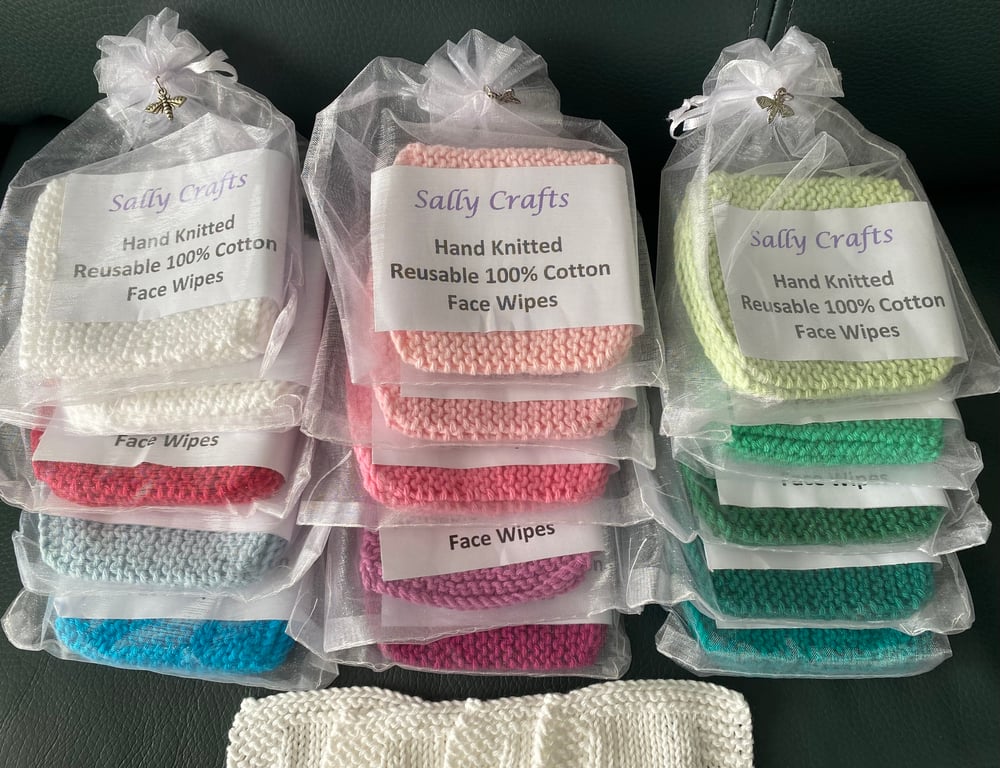 Hand Knitted Reusable 100% Cotton Face Wipes (Pack of 4)