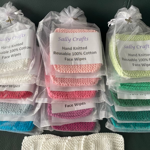 Hand Knitted Reusable 100% Cotton Face Wipes (Pack of 4)