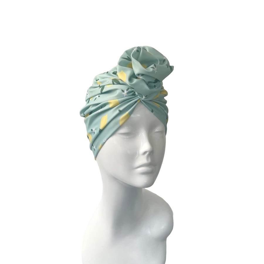 Green Lemon Print UPF 50 Turban Hat for Women Hair Loss Head Scarf