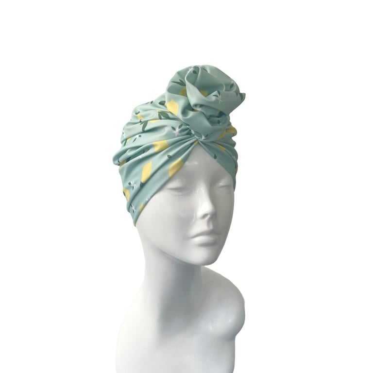 Green Lemon Print UPF 50 Turban Hat for Women Hair Loss Head Scarf