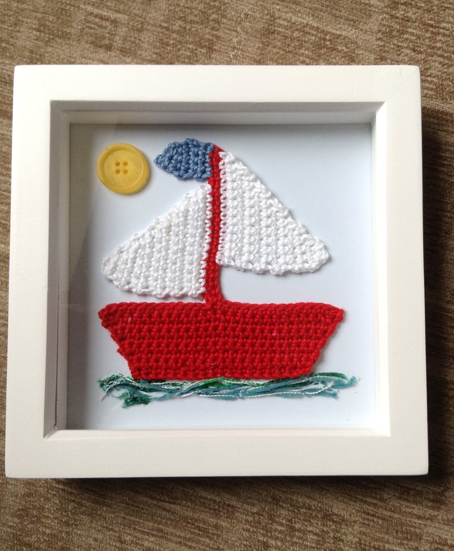 Crochet Sailing Boat in a Box Frame