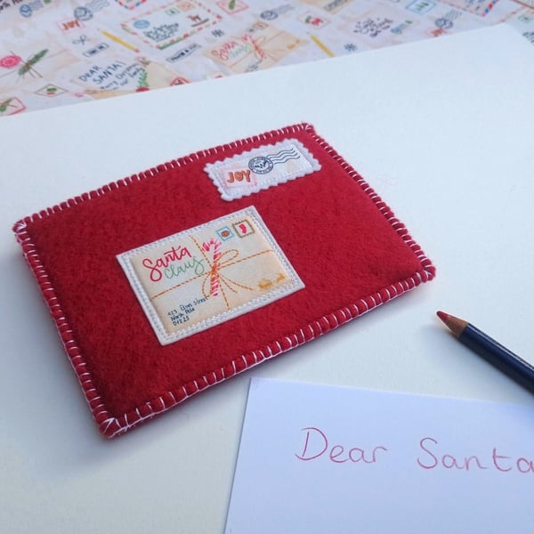 Santa Envelope for a Child's Letter, can be personalised, red wool felt