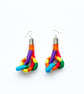 Rainbow statement earrings handcrafted with cotton yarn, Free Delivery - Image 1