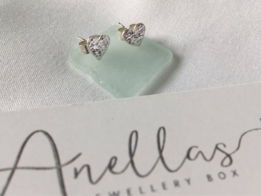 Heart Stud Earrings, Sterling Silver Earrings, Heart Earrings, Textured Studs