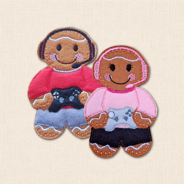 Gamer Gingerbread Decoration - Embroidered Gaming Keepsake