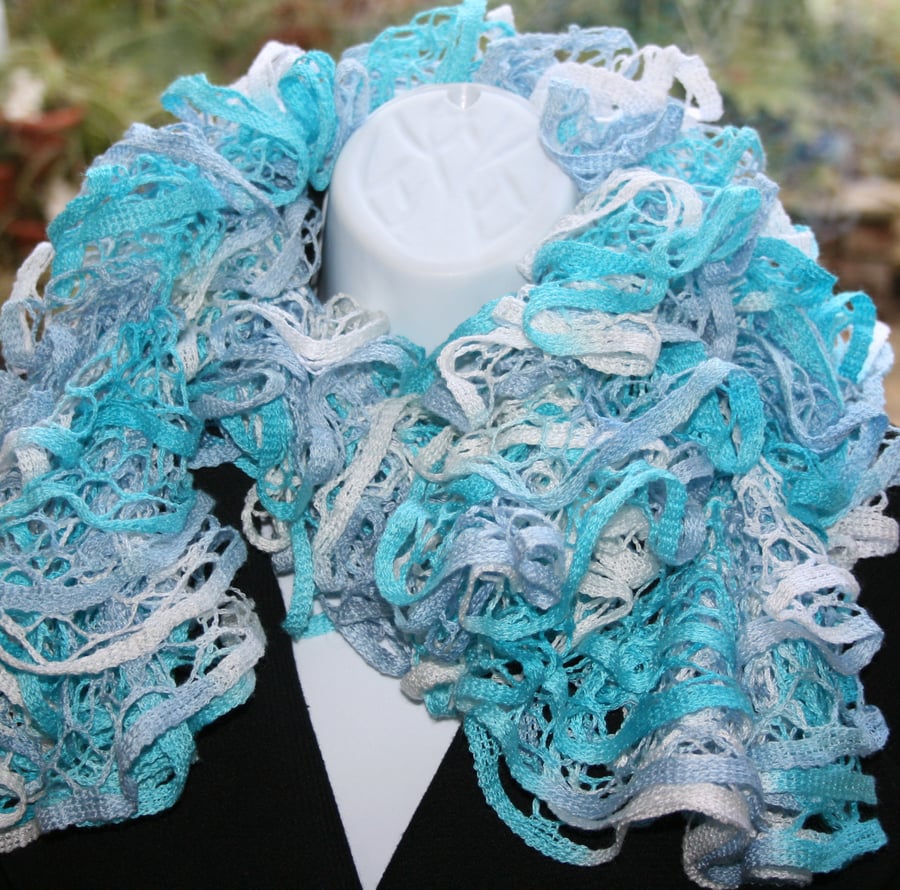 Blue and white mottled scarf