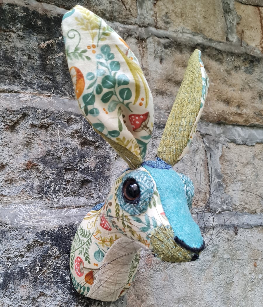 Faux hare head in magical woodland fabric - Miss Hecate by Crafted Creatures