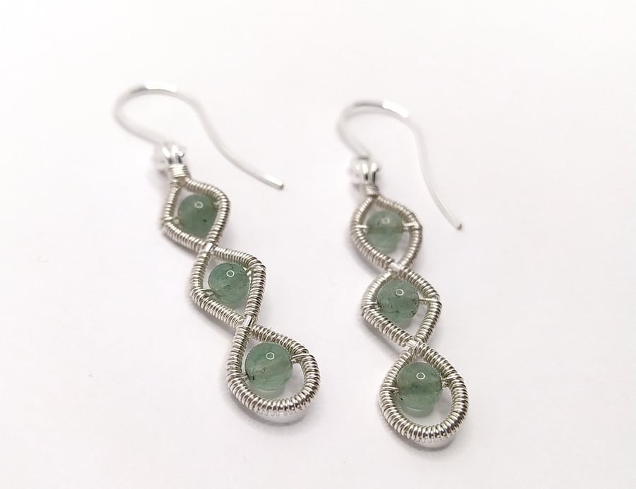 Twisted Drop Wire Wrapped Earrings with Aventurine 