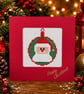 Handmade Cross Stitch Santa in Bauble Christmas Card – Red – 5 x 5 Inch - Image 1