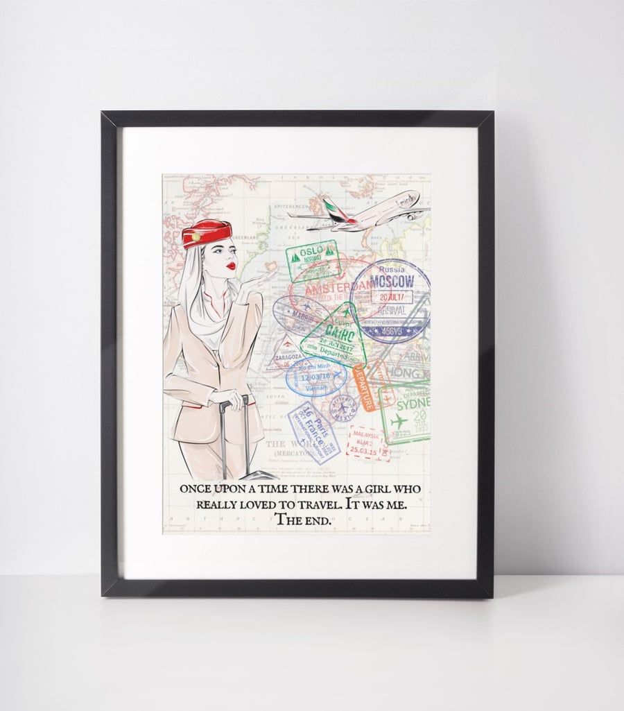 Emirates Passport Stamp Print Cabin Crew Illust... Folksy