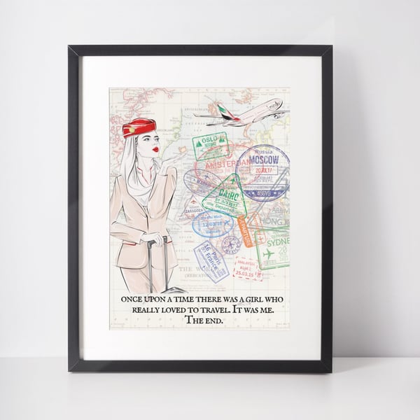 Emirates Passport Stamp Print Cabin Crew Illustration Flight Attendant Gift
