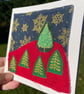Textile trees, Christmas card, textile card , recycled card - Image 2