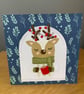 Handmade Hand Stitched Christmas Card Cosy Winter Reindeer