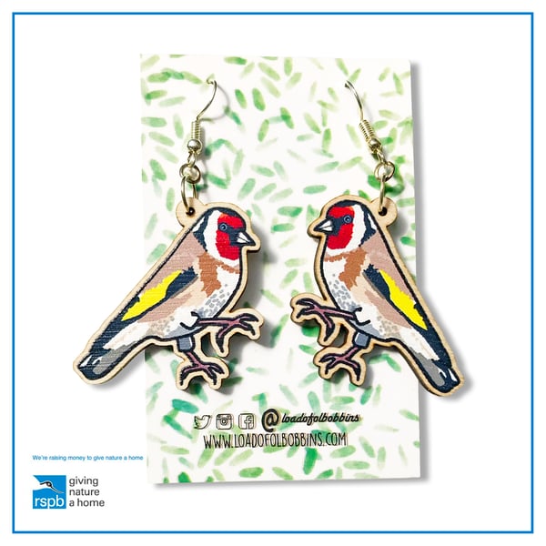 Goldfinch Wooden Illustrated Drop Earrings