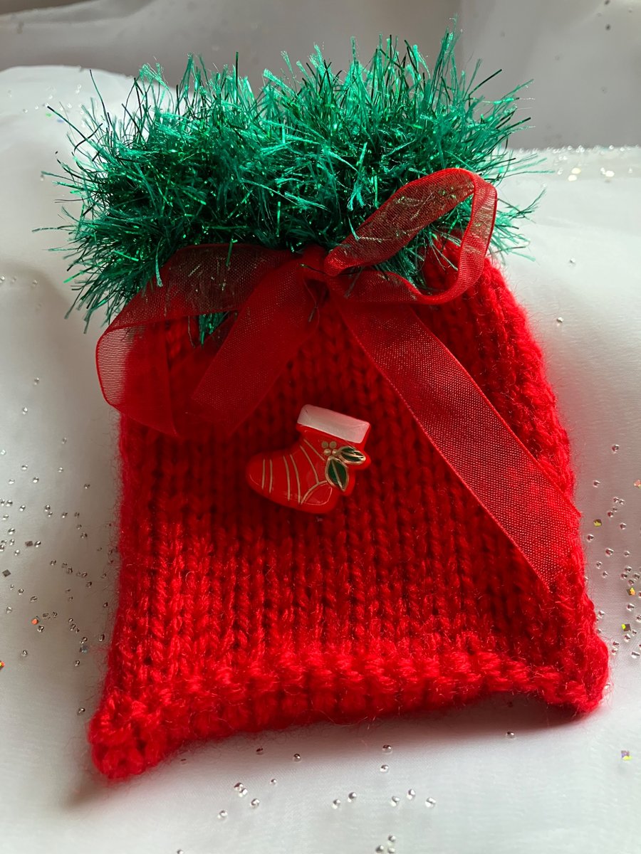 Cute little hand knitted Christmas gift bag 