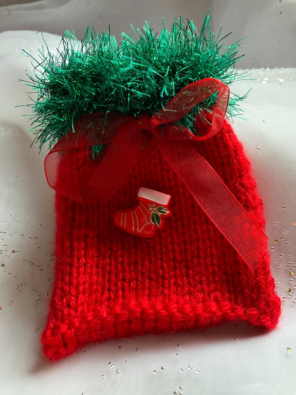 Cute little hand knitted Christmas gift bag 
