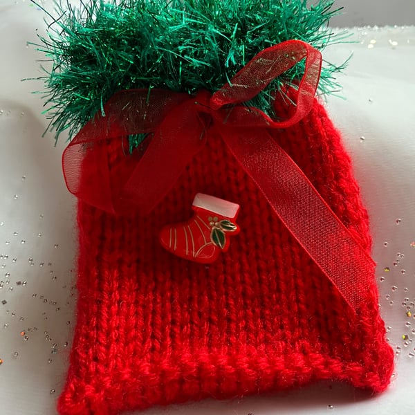 Cute little hand knitted Christmas gift bag 