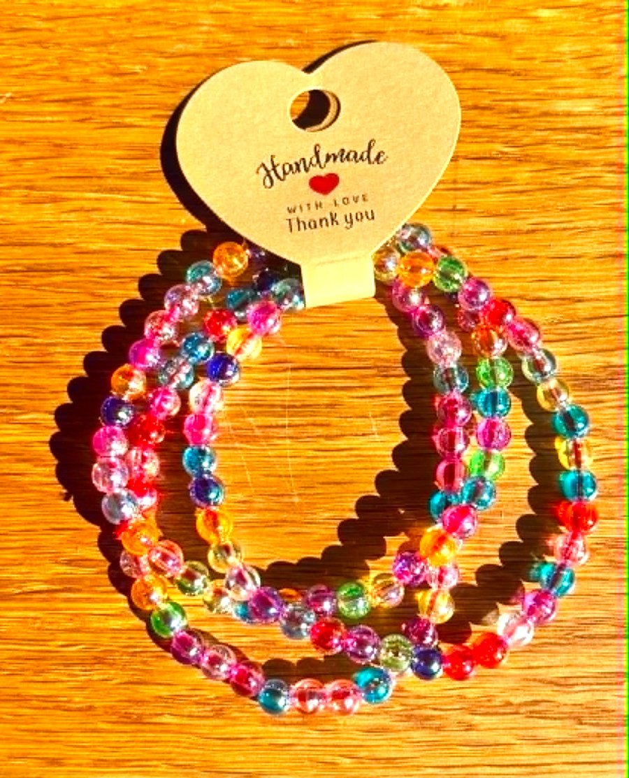 Handmade Set of 3 Large Colourful Beaded Bracelets or Anklets