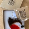 A little hug in a box fused glass brown and red robin 