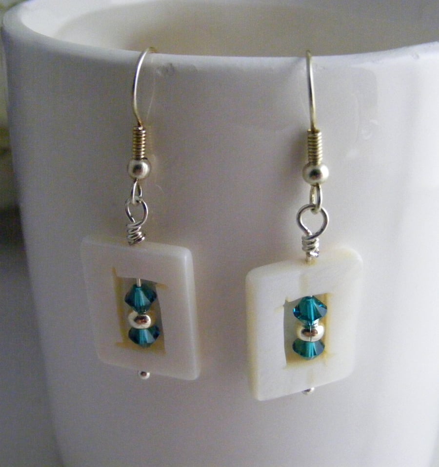 White Shell Rectangle Earrings