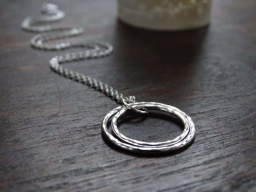 Silver hoop pendant - double hoops rings -  in recycled silver