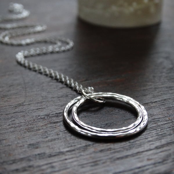 Silver hoop pendant - double hoops rings -  in recycled silver