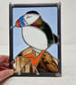 Stained glass puffin copper foil and lead panel 