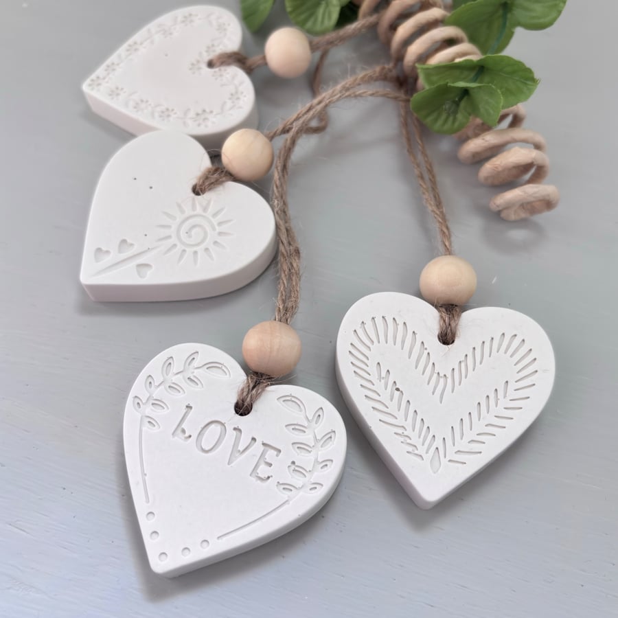 White Hanging Heart Fragrance Stone - Choice of 4 Designs 