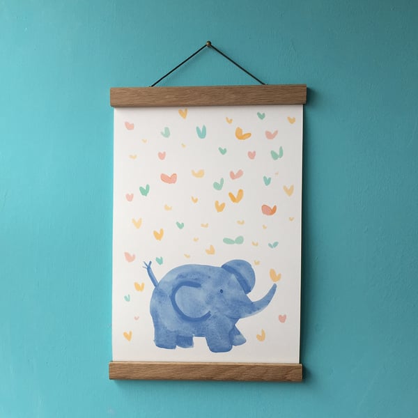 Cute elephant A5 or A4 print by Jo Brown nursery art- home office art 