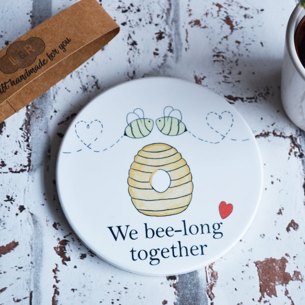 Bee Couple Ceramic Tea Coffee Mug Coaster Gift for Partner