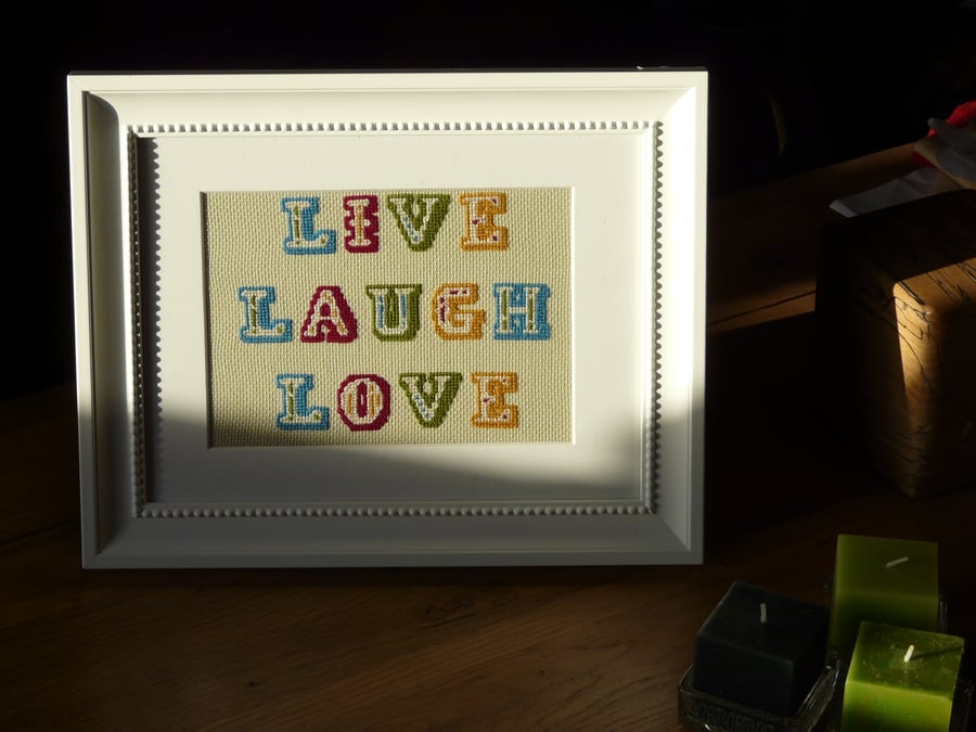 Live, Love Laugh Framed Cross Stitch Picture