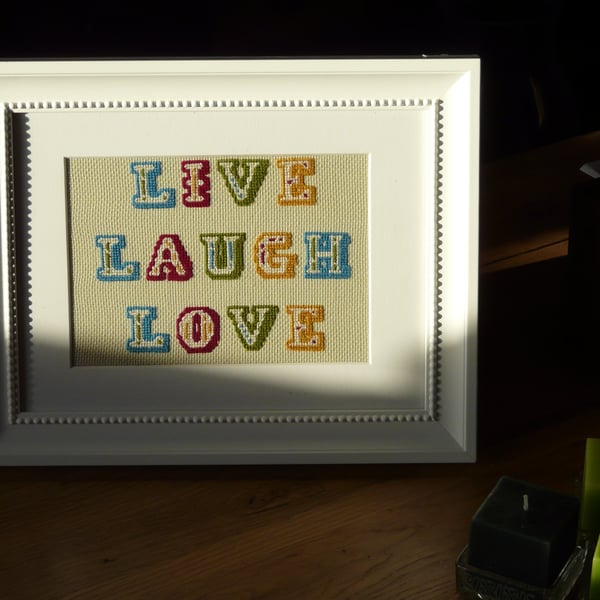 Live, Love Laugh Framed Cross Stitch Picture