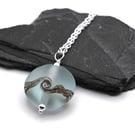 lampwork glass pendant necklace, pale blue beach
