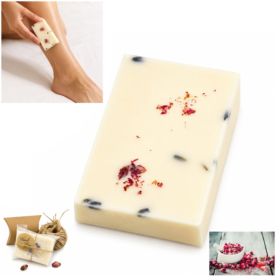 Image of SOLID BODY LOTION BAR 80g -Rose & Lavender Oils, Petals, Cocoa Shea, SPA Gift