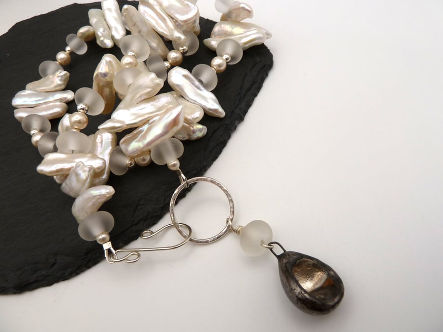 bica pearl and lampwork glass necklace