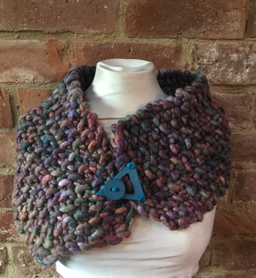 MoBair Hand Dyed Hand Knitted Wool Roving Scarf Collar