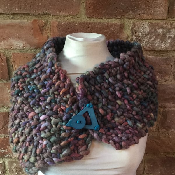 MoBair Hand Dyed Hand Knitted Wool Roving Scarf Collar