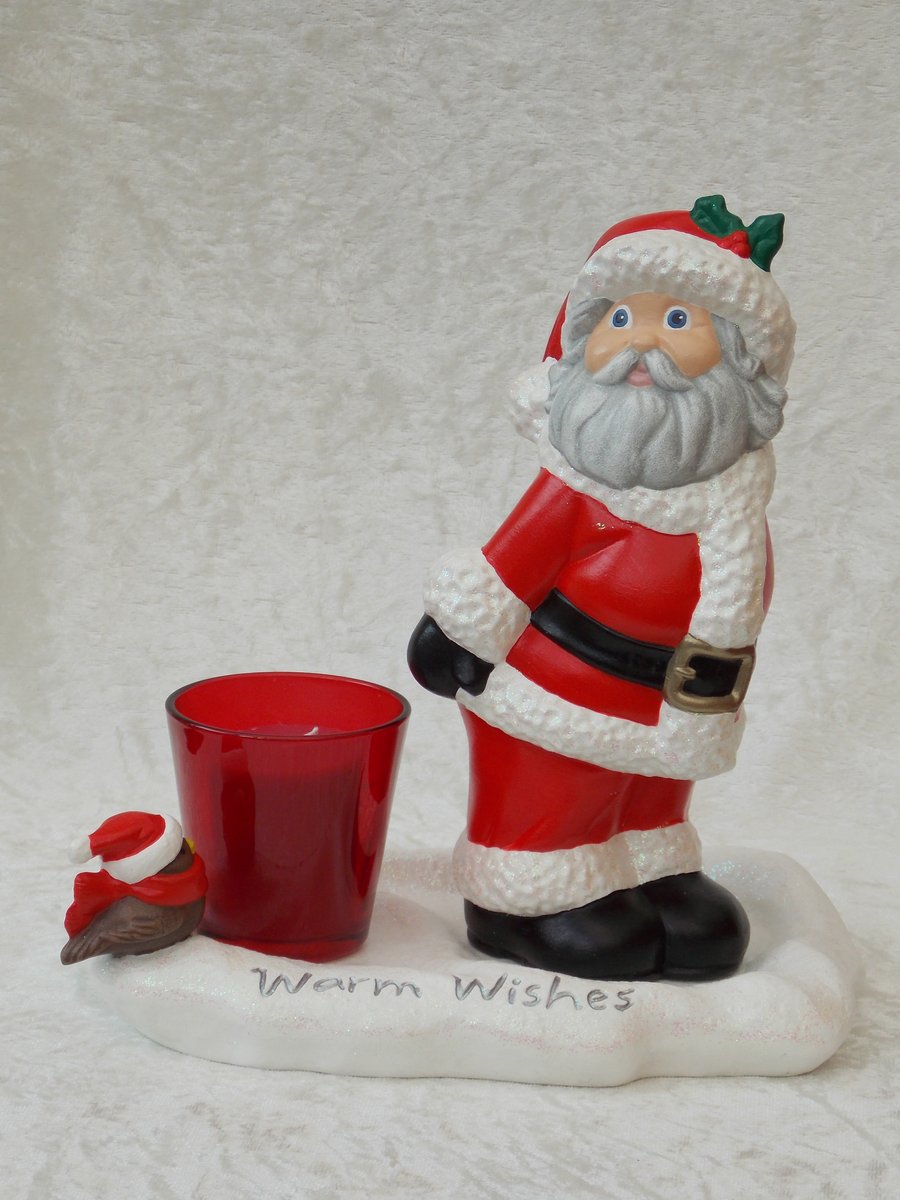 Ceramic Red Xmas Father Christmas Santa Candle Tea Light Ornament Decoration.