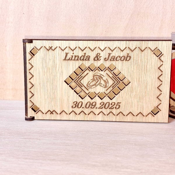 Personalised Wedding Money Gift Box,  Custom Names & Date, Gift for couple