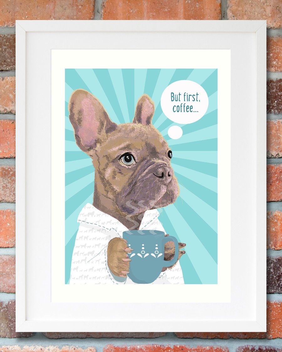 Fawn Frenchie pop art print - Frenchie gift for her  - Frenchie in PJs
